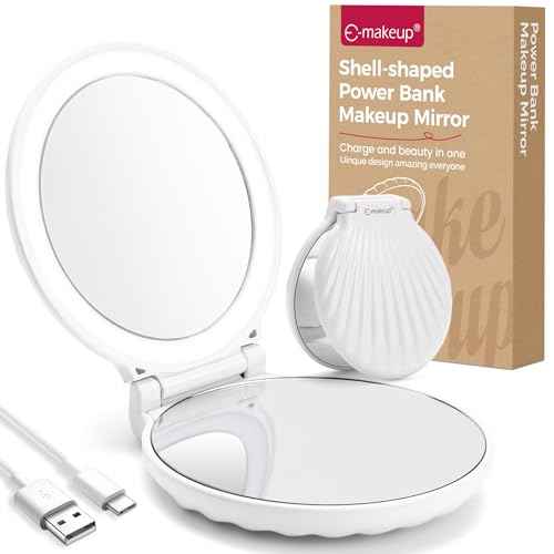 Compact Makeup Mirror with Lights Travel Vanity Mirror with Lights Small Compact Mirror 2x/10x Magnification & LED Lighted, Magnifying Mirror Portable Adjustable Rechargeable, White