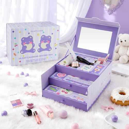 Glam Code 24 Day Makeup Advent Calendar 2025, Beauty Makeup Gift Set for Teen Girls & Adlut Women, Christmas Countdown Calendar Holiday Surprise Full Cosmetic Kit (Purple)