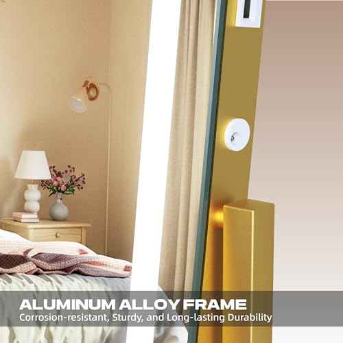Hasipu Vanity Mirror with Lights, 17" x 22" LED Makeup Mirror, Light up Mirror with Smart Touch 3 Color Modes and Brightness Adjustment, 10X Magnifying Glass,360¡Æ Rotation (Gold)