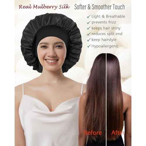 100% Mulberry Silk Bonnet for Sleeping Women, Real Pure Silk Bonnets, Double Layer Sleep Cap with Elastic Band for Curly Hair