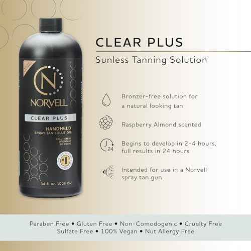 Norvell Premium Spray Tan Solution Clear Plus 1 liter ? Professional Sunless Tanning Formula for Natural Bronze Glow, Streak Free, Fast Drying, Long Lasting Color