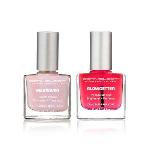 Dermelect Perfectly Polished Nail Rehab Kit ? Nail Concealer & Strengthener Duo with Peptides, Squalene & Optic Brighteners for Damaged Nails, Natural Pink Tint, Glossy Finish, 2-Piece Set