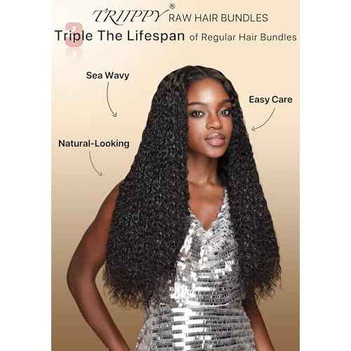 TRIIPPY Real Raw Sea Wavy Bundles Human Hair,100% Cambodian Raw Hair Sew-In Weave Single Bundle,Triple The Lifespan Over Regular Virgin Hair Bundle,No.1 Raw Hair Brand On Amazon(14 Inch)