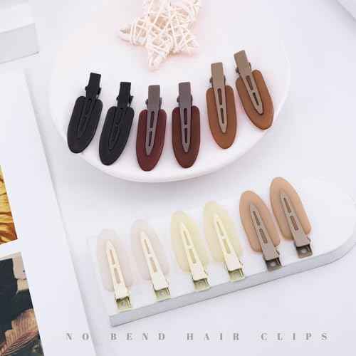 No Crease Creaseless No Bend Hair Clips For Styling Non Slip Flat Clips For Makeup Hair Accessories For Women,Black Brown Beige,12 PCS