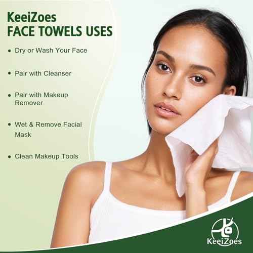 Disposable Face Towels 300 Count, Biodegradable Ultra Soft & Thick Facial Towels for Sensitive Skin, Lint-Free Makeup Remover Dry Wipes, Multi-Purpose Cleansing Towelettes for Face Wipes, Skincare
