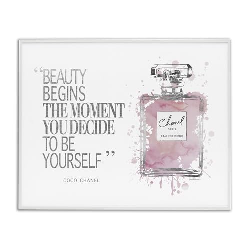 Stupell Industries Beauty Begins Fashion Perfume, Design by Amanda Greenwood White Framed Wall Art, 16 x 20, Pink