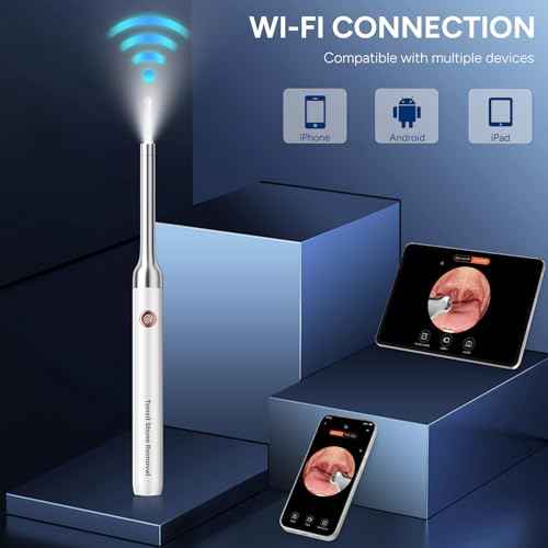 Tonsil Stone Remover with Camera - Upgraded Visual Tonsil Stone Removal Kit with 6 LED Light -Tonsil Stone Remover Tool with 1080P Camera, 5 Stainless Steel Heads, Irrigator, for iOS & Android(White)
