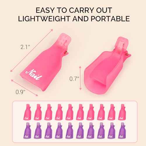 MelodySusie Nail Polish Remover Clips Nail Art Soak Off Cap Clip Plastic Acrylic UV Gel Polish Remover Wrap Tool Gel for Fingernail Removal Soak Off Clips Wrap Cleaner Cap Clip (Pink+Purple 20Pcs)