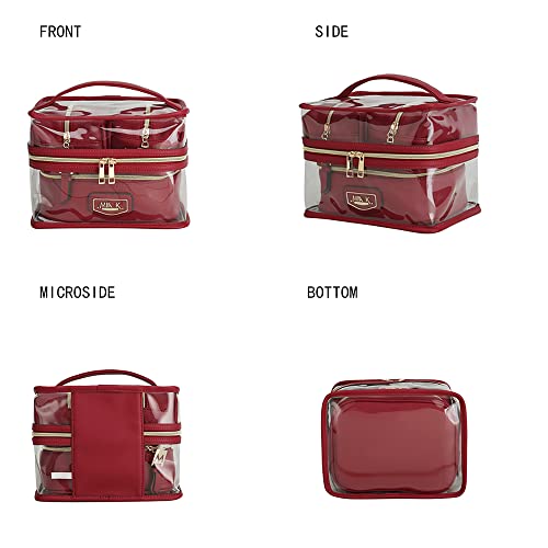MKF 4PCS Stylish Cosmetic Bag Portable Makeup Travel Organizer Case Navy Red