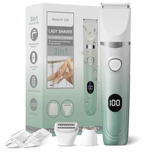 Bikini Trimmer for Women, 3-in-1 Electric Razors for Women, Waterproof Bikini Shaver Replaceable Facial, Body Trimmer for Pubic Hair, Painless Razor for Hair Trimmer Gifts for Her, Mint Green