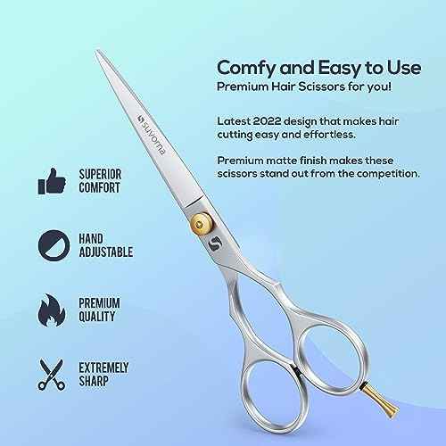 Suvorna 5.5" hair cutting scissors for professional, barber & hairdresser - hair shears for cutting, trimming, grooming, precision, facial hair - Right Hand hair scissors for men, women, kids, adults.