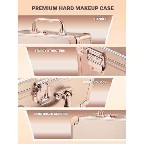 Qislee Makeup Box with A Detachable Lighted Mirror, Waterproof Travel Train Case, Cosmetic Organizer and Makeup Suitcase with Adjustable Dividers, Magnetic LED Mirror(Rose Gold)