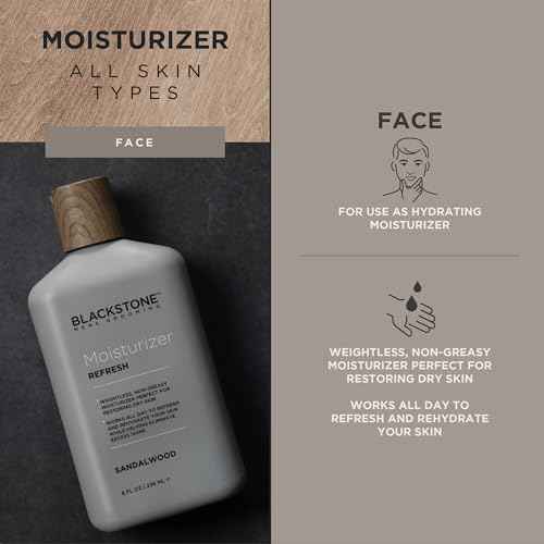 Blackstone Men's Grooming Refresh Facial Moisturizer with Vitamin E, Peppermint & Hyaluronic Acid - Lightweight & Non-Greasy | Restores Dry Skin | Paraben & Cruelty Free | Sandalwood (8 oz, 2 Pack)