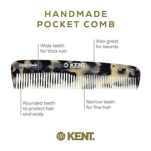 Kent Set Men's Hair Pocket Combs, T White 81T X-Small, FOT All Fine Tooth, R7t Double Toothed Fine and Coarse. Best Hair, Beard and Mustache Grooming Kit for Travel and Home Care, Handmade in England