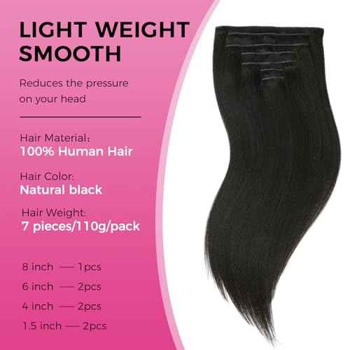 Lashey Genius Weft Seamless Clip in Hair Extensions Real Human Hair Natural Black Yaki Straight 16 Inch 7pcs 110g Handmade Thin Weft Clip ins for Women