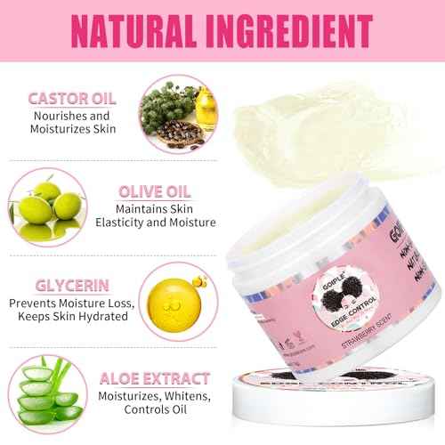 Edge Control Wax Strong Hold Non-greasy Hair Styling Gel - Edge Wax No Flaking Edge Control for Black Hair Edge Wax for Women Rosemary Hair Oil for Hair Growth Edge Brush Hair Braid Bonnet(7pcs)