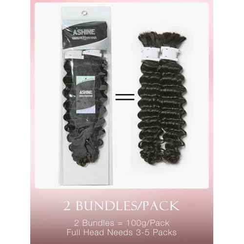 ASHINE Human Braiding Hair for Boho Braids Deep Wave Bulk Pre-Separated Strands 100% Human Hair 2 Bundles/Pack 100g 20 Inch Natural Color Easy to Braid
