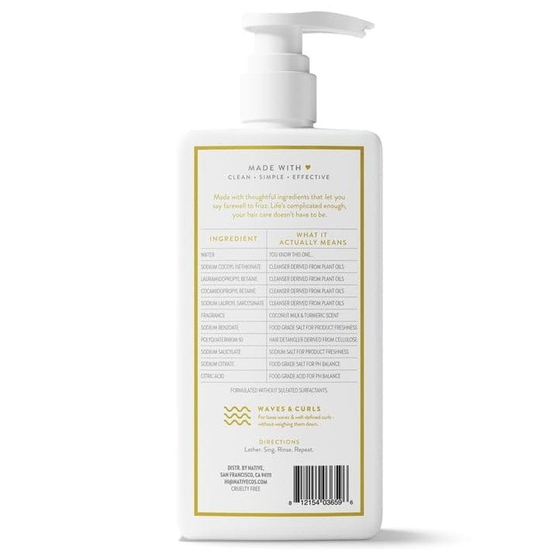 Native Curl Care 2-in-1 Shampoo & Conditioner - Coconut Milk & Turmeric, 16.5 fl oz with Pump