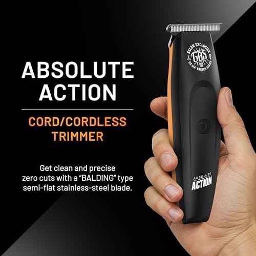 GA.MA Italy Absolute Action T-Blade Trimmer, Corded or Cordless Outliner, DLC Balding Blade, 7000 RPM Motor, Lithium Battery, 3 Combs