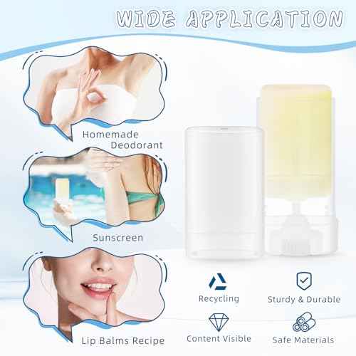 50 Pack 0.5 oz/15ml Clear Deodorant Container,Empty Oval Twist-Up Plastic Tubes Portable Containers for Chapstick,Large Lip Balm,Lotion Bar Sticks,Perfume Solid Lotion,Sunscreen-Pocket Deodarant Tube
