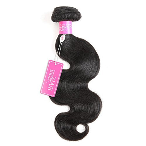 ISEE Hair 8A Unprocessed Brazilian Virgin Body Wave Human Hair One Bundles 100% Unprocessed Human Hair Extensions Natural Black (28'')