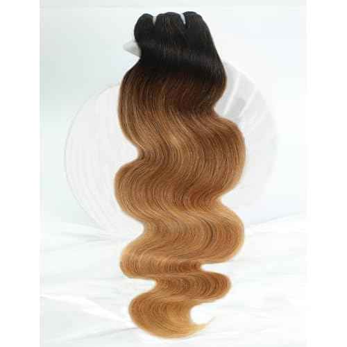 Ombre Bundles Human Hair, 13A Raw Indian Hair Bundles Body Wave, 16 Inch Colored Honey Blonde 1B27 Ombre Human Hair Bundles, 2 Years Service Life, Keep Texture Silky Soft Tangle-Free