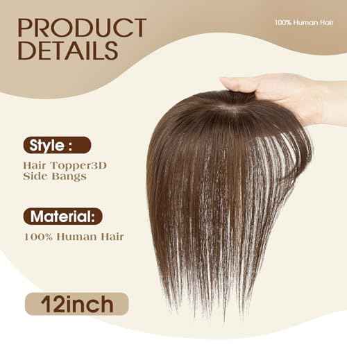 12 Inches 100% Human Hair Toppers for Women Pure White Hair Topper, Clip-In Hair Pieces for Thin Hair, Adds Volume,360¡Æ3D Covers Bald Spots£¨12#1001£©