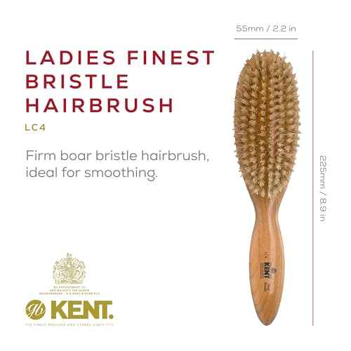 Kent LC4 Finest Detangler Brush, Cherrywood Oval Hairbrush with Boar Bristles for Medium to Thick Hair of All Lengths, Salon-Style Straightening Tool