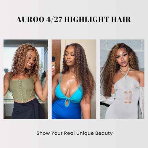 Honey Blonde Highlight Tight Kinky Curly Single Bundles Human Hair 24Inch, 100% Virgin Remy 12A Brazilian Curly Weave Bundles Human Hair Thick Track P4/27 Ombre Brown Colored Kinky Curly Bundles