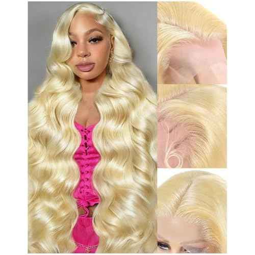 613 Lace Front Wig Human Hair Guaranteed 100% Virgin Human Hair 13x6 200 Density Body Wave Lace Front Wigs Soft Bouncy Blonde Wig Human Hair No Tangle No Shedding 613 HD Lace Frontal Wigs 28 Inch