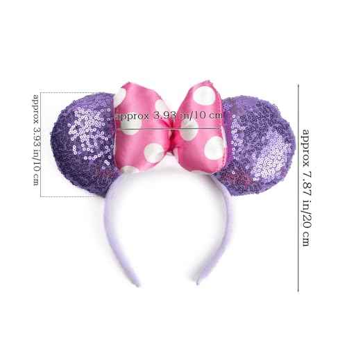JIAHANG 3D Sequin Mouse Ear Headband, Satin Bow Hairband with Polka Dots, Hair Bow Velvet Headwear for Women Girls