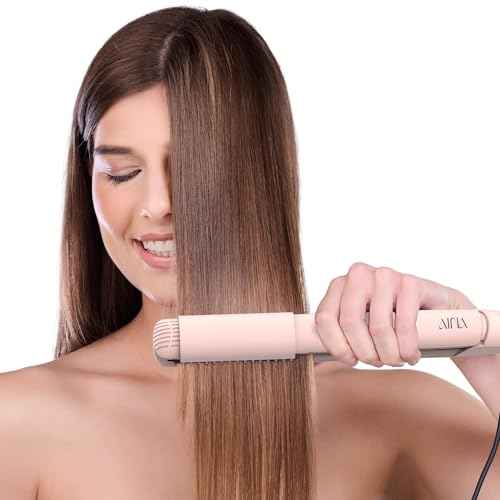AINA Hair Straightener Comb, Flat Iron with Comb | Titanium Iron 450F | Dual Voltage Hair Straightening | Curling 2 in1 | Resolve Tangled | frizz Free (Babe Pink)