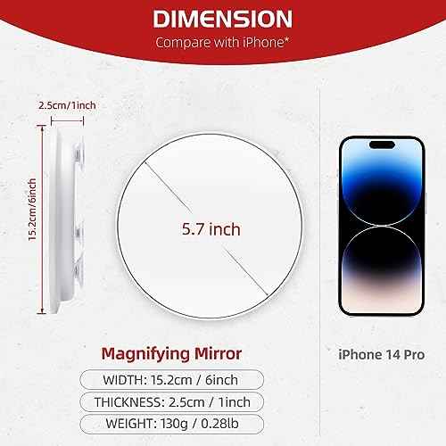 10X Magnifying Mirror with 3 Suction Cups - 6'' Stick on Makeup Magnification 10X Travel Magnified Mirror Portable Handheld Magnification and Tweezers Set for Travel, Makeup, Bathroom