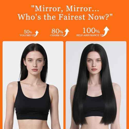 Clip in Hair Extensions Real Human Hair, Invisible Seamless Straight Remy Human Hair Extensions Clip ins for Women (1B Natural Black, 22'')