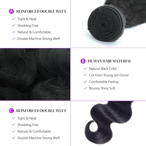 12A Human Hair Bundles Body Wave 20Inch One Bundle 100% Unprocessed Brazilian Virgin Hair Bundles Double Weft Weave Body Wave Human Hair Natural Black Color