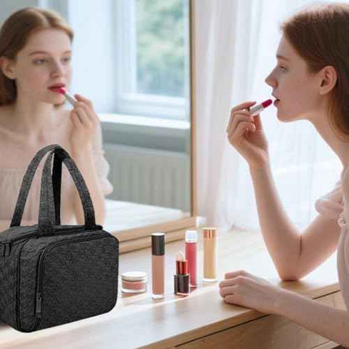 SUNRISING Travel Toiletry Bag Makeup Bag for Women, Large Water-Resistant Travel Cosmetic Make Up Bag with Handle£¬Travel Toiletry Bags for Compartments Accessories Essentials-Black