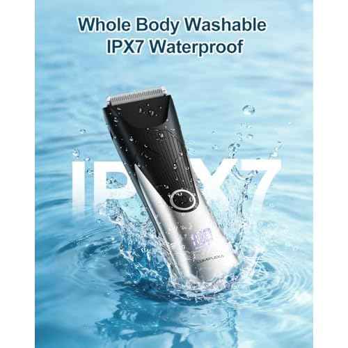 Body Hair Trimmer, LED Display, 6500 RPM Motor Manscaper for Men, 3 Adjustable Combs, USB & Dock Charging, IPX7 Waterproof Body Hair Groomers, Wet or Dry Use for Groin/Legs/Chest