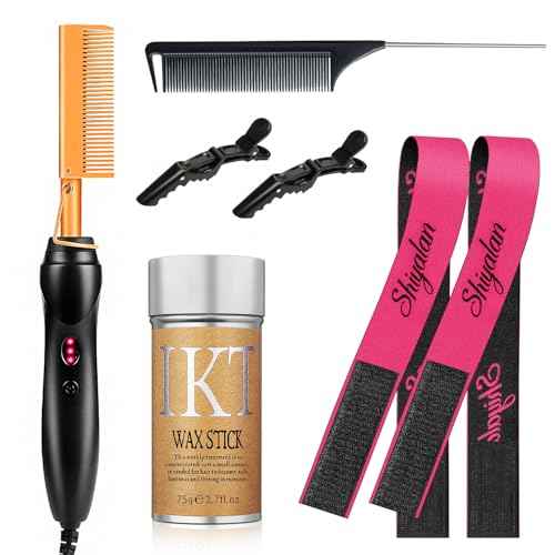 Hot Comb Set 7Pcs, Electric Hair Straightener Pressing Comb for Black Hair, Hot Comb Set with Wig Wax Stick, Lace Band, Rat Tail Comb £¦Salon Clips