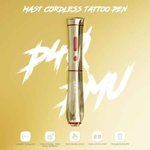 Mast Tattoo P40 Cordless Tattoo Gun Machine Kit - Rotary Tattoo Pen for Eyebrows/Lips/Eyeliner 20Pcs Cartridge Needles Lightweight Slim Body for Artists (Pink)