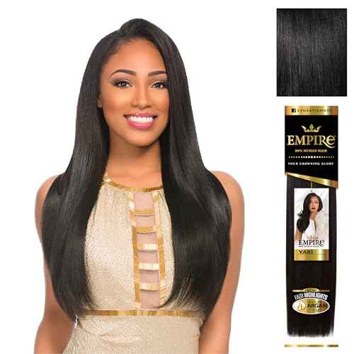 Sensationnel Empire yaki human hair - Tangle Free Weaving for Quick Weave and Sew in Styles for Faux Highlights and Fauxmiddlepart Leave Out - 1 Pack (18 inch, 1 JETBLACK)