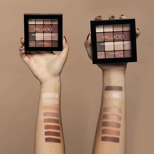 Palladio Ultimate Pro Eyeshadow Makeup Palette, 16 High-Pigmented Powder Colors, Matte, Shimmer, Satin Finishes, Natural Nudes