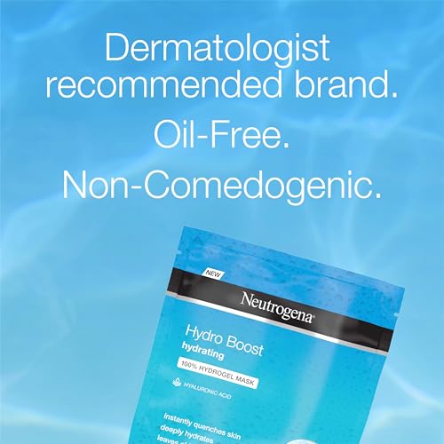 Neutrogena Hydro Boost Moisturizing & Hydrating 100% Hydrogel Sheet Mask, Face Mask for Dry Skin with Hyaluronic Acid, Gentle & Non-Comedogenic, 1 oz, 12 Pack