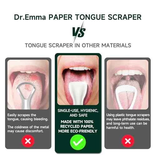 Dr. Emma Tongue Scraper, Disposable Tongue Cleaner for Adults, Paper Hygienic Scraper, Clean Tongue, Promote Fresh Breath, 60 Count (Pack of 1)