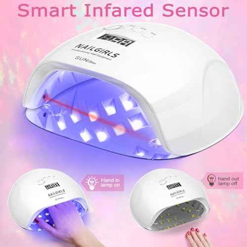 NAILGIRLS UV LED Nail Lamp, 220W, White, 42 UV+LED Beads, 4 Timer Settings, Auto Sensor, Professional Nail Light Curing, Gel Polish, Salon & Home