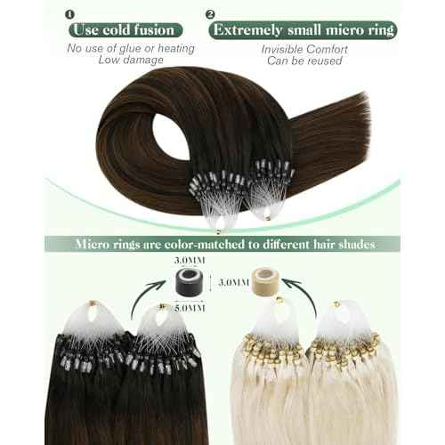 Ugeat Dark Brown Microlink Hair Extensions for Salon Mix Balayage Medium Brown Micro Loop Real Human Hair Extensions Microlink No Glue Needed By Cold Fusion Style Versatility 20 Inch 50S 50G