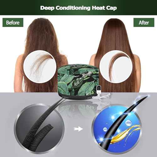 VICARKO Hair Steamer for Deep Conditioning, 10-Level Heats Up Quickly, 118¡± Power Cord, Heating Cap Hot Oil Treatment Heat, Electric Thermal Heated Steam for Natural Black Hair, Leaf Print