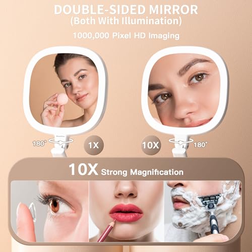 6.3¡± Makeup Mirror with Light and Magnification, 10X/1X Light Up Makeup Mirror Lighted Make Up Mirror with Adjustable Height Double Sides Folding Magnifying Mirror with Light