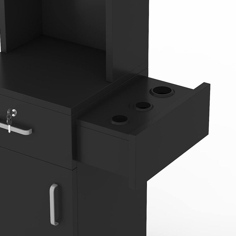 Paddie Hair Salon Stations - Lockable Wall-Mount Barber Stations with Drawer & Storage Cabinet | Black