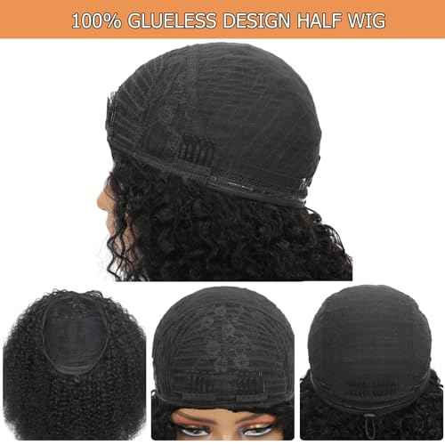 Glueless Wigs Human Hair Upgrade 3 IN 1 Half Wig With Drawstring Seamless Clip Ins Flip Over Kinky Curly Human Hair No Glue No Lace Wig For Women 200% Density 22 Inch
