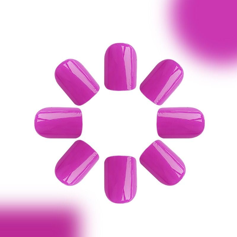Bright Purple Press On Nails - Short Square Solid Color | 24 Pcs Glossy Full Cover Artificial Nails for Women